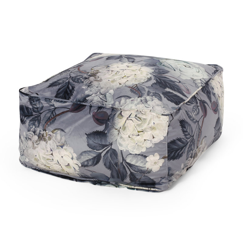 Grand pouf carré, imprimé floral sur fond gris