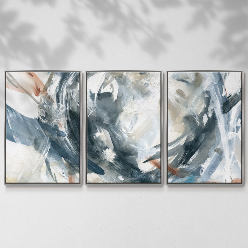 Hypnotic Array - Multi Piece Framed Canvas, 24" H x 48" W x 2" D, Silver