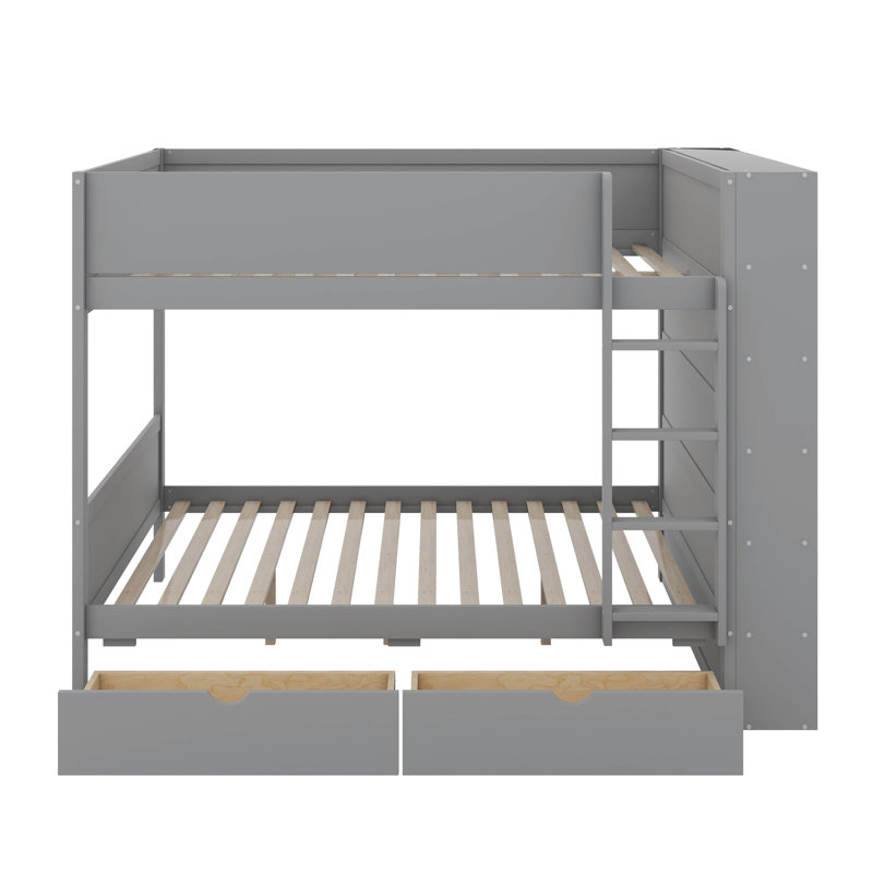 Lit superposé avec tiroirs et armoire, Gris, Lit superposé double sur double