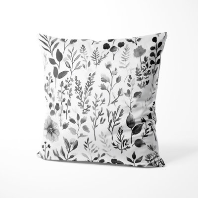 Floral Decorative Throw Pillow - Country Farmhouse Soft Charcoal Garden Printed Cushion