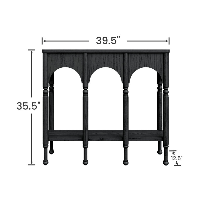 39" Solid Wood Console Table With Arch Design, Black