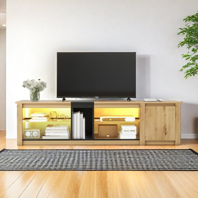 Meuble télé moderne pour téléviseur de 80 po ou moins, console multimédia avec rangement multifonctionnel, centre de divertissement avec lumière DEL, meuble télé pour le salon, chambre à coucher