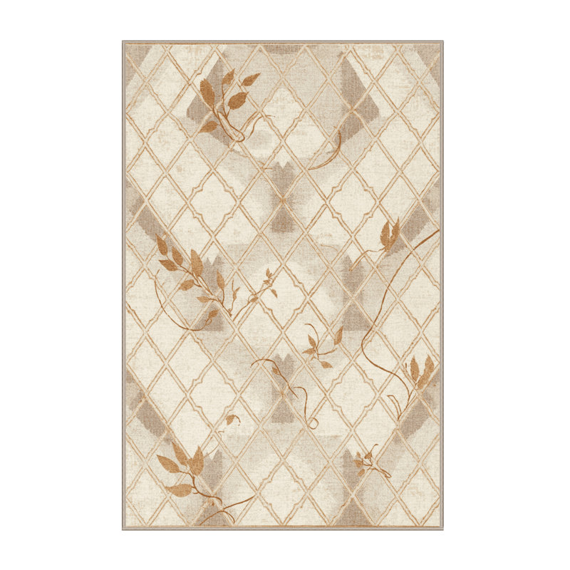 Machine Washable Bensonhurst Garden Trellis Rug in Beige – Beige Binding, 2x4
