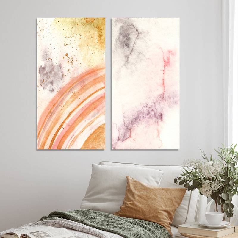 Pastel Green Orange Marble Art Ripples - Ensemble de 2 peintures sur toiles, H 20 po x l 24 po x P 1 po, Toile tendue