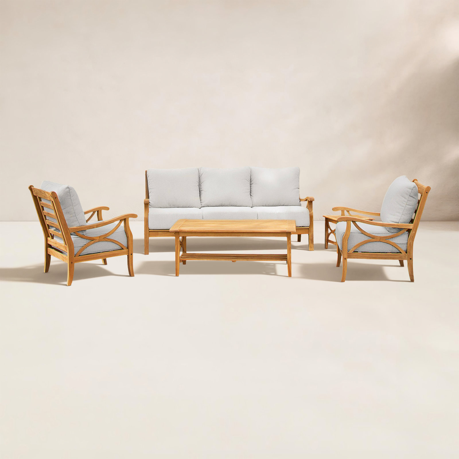 Brunswick 5-Person Teak Patio Seating Group, Brown, Off White