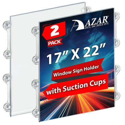 Clear Acrylic Window/Door Sign Holder Frame with Suction Cups 17''W x 22''H, 2-Pack
