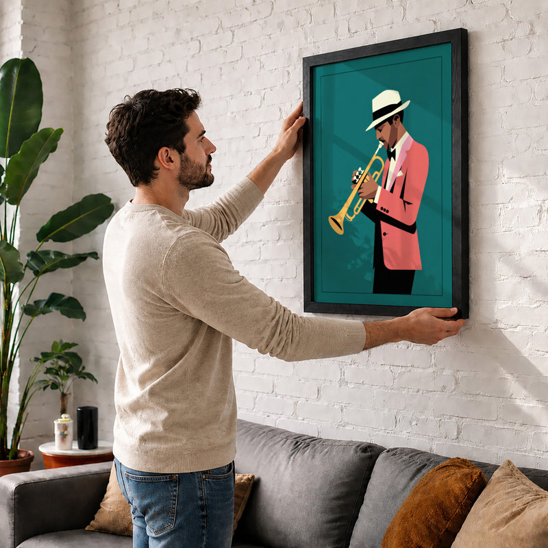 Trumpet Player Modern - Framed Print, A1 - 84.1 x 59.4 cm, Black