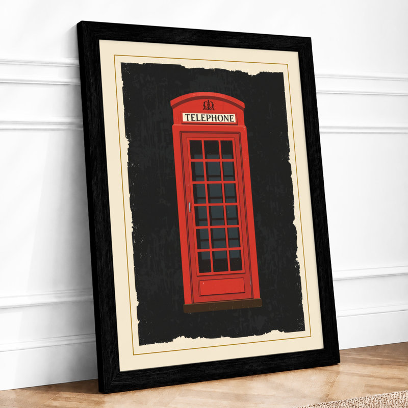 Red Telephone Box Minimalist - Framed Print, A1 - 84.1 x 59.4 cm, Black