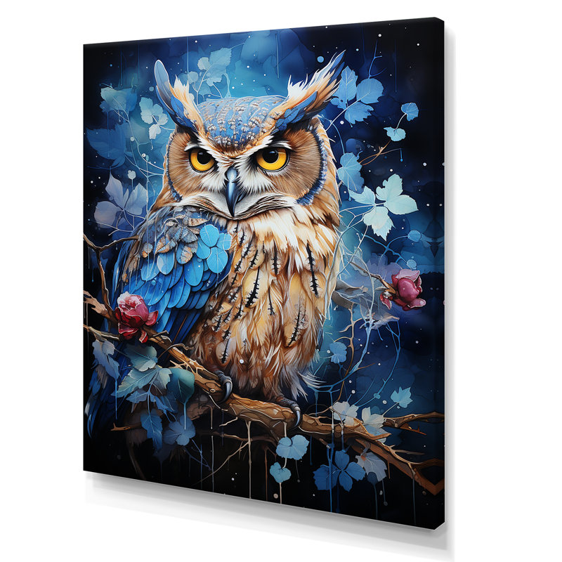 Chouettes bleues au clair de lune I, Toile tendue, H 32 po x l 24 po x P 1 po
