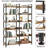 67" 6 Freestanding Metal Frame Bookshelf With Open Shelves, For Bedroom, Living Room, Office - Brown And Black, Edge Guards, Stable Structure Shelf Bookcase Frame, Storage Black Design, Rust Coating