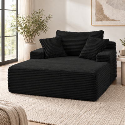 Chaise longue d'intérieur 55,72 pouces avec 3 coussins, très grande chaise en velours côtelé pour le salon et la chambre à coucher