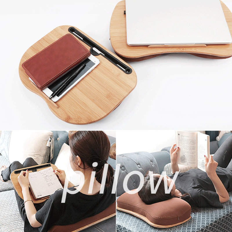 Bamboo Bed Table with Cushion Base Anti-Slip Plugs Laptop Tablet Folding Desk Sturdy Natural Bamboo Surface Bed Tray