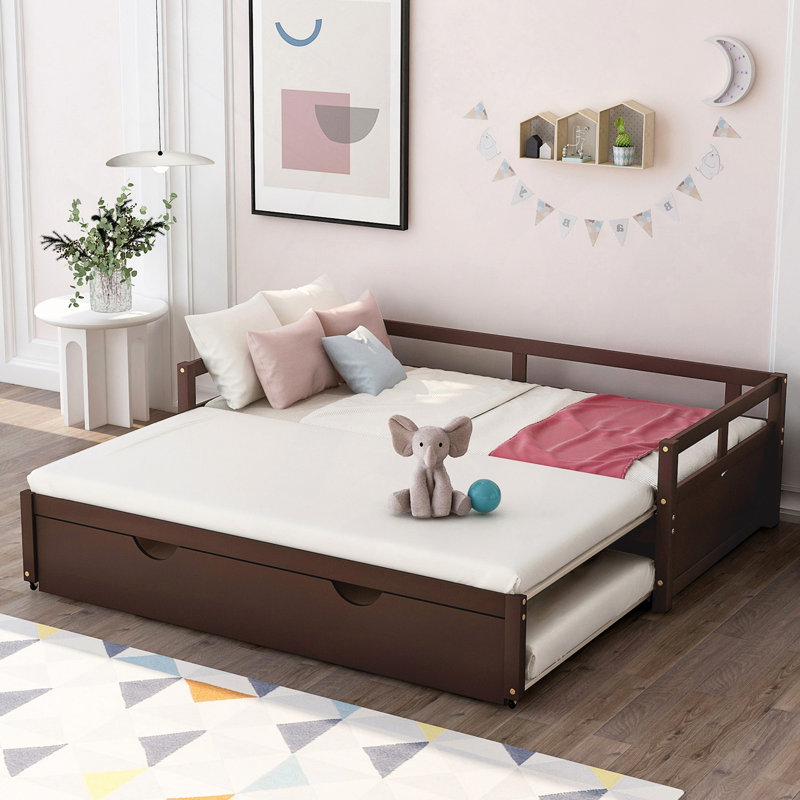 Lit de jour extensible avec couchette, lit de jour en bois avec couchette, Espresso