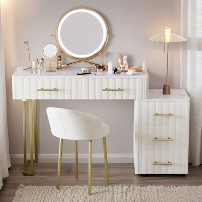 Makeup Vanity Desk Set With 5 Drawers And Chair by Everly Quinn