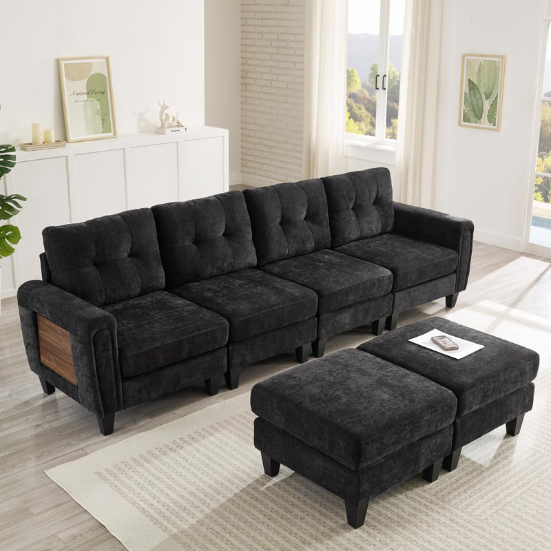 U-shaped Sectional Sofa (Black), Black Chenille