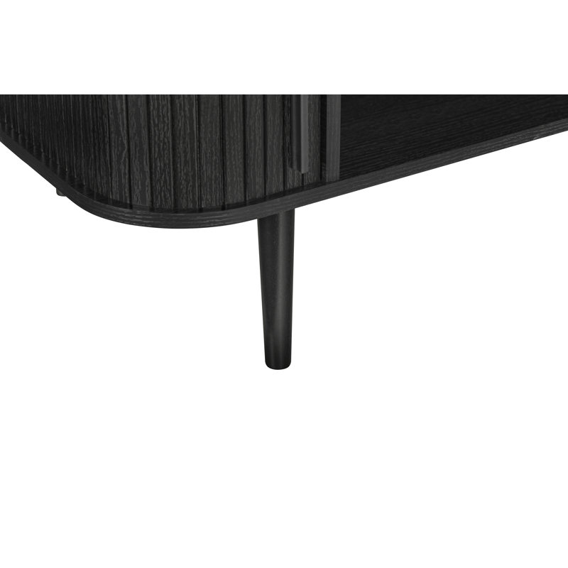 Table basse Aguilera de 47,2 po avec rangement et porte coulissante cannelée, Chêne noir