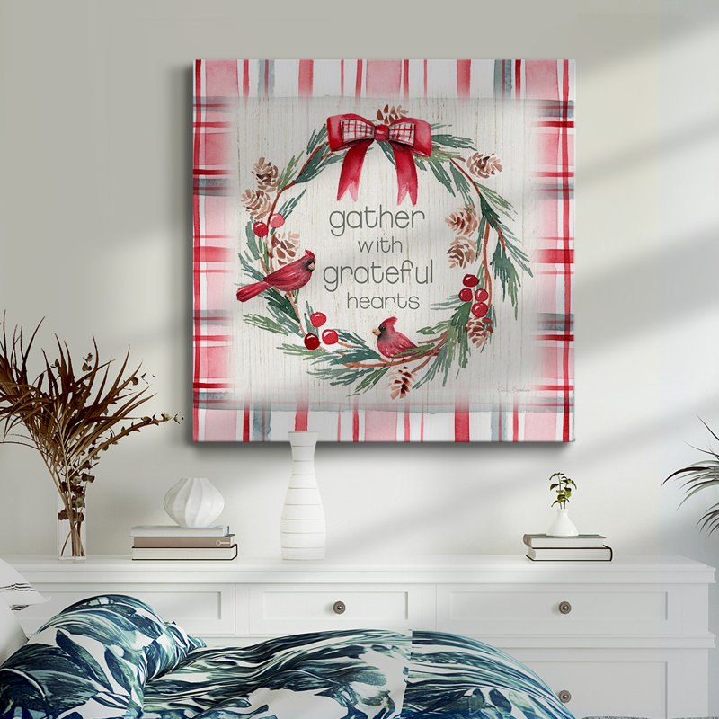 Couronne de cardinal à motif écossais Gather - Toile tendue avec châssis de qualité supérieure - prête à être accrochée