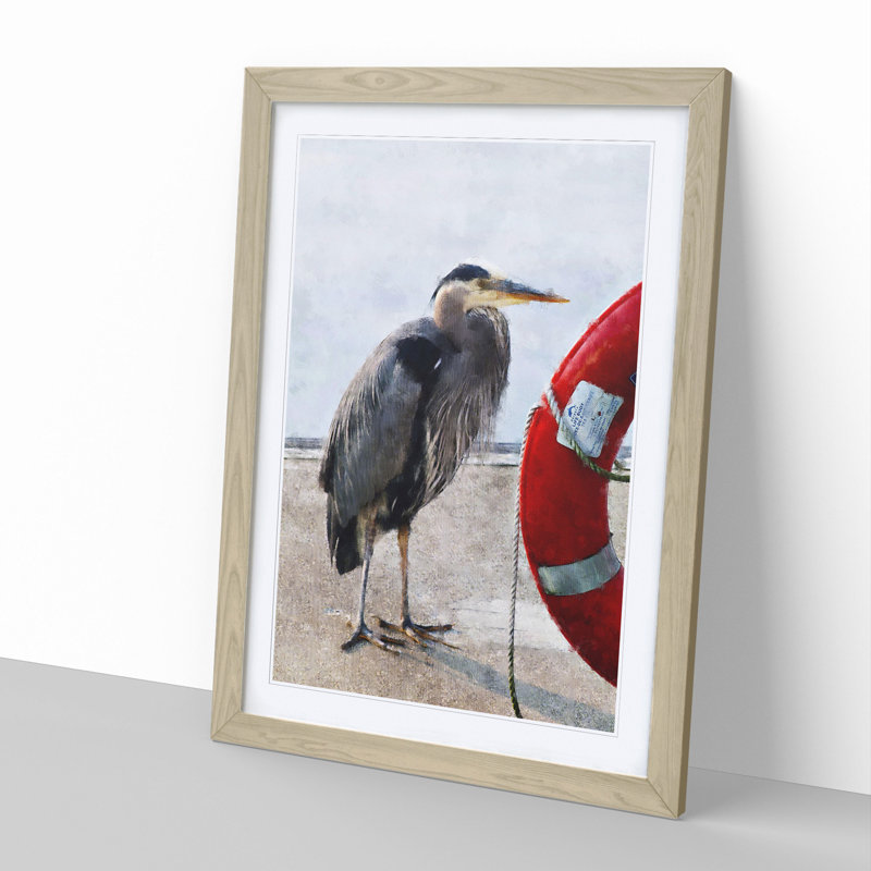 Blue Heron - Picture Frame Painting, 65cm H x 48cm W x 2cm D, Oak Framed
