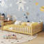 Lit simple simple avec lumière, lit surélevé à plancher bas avec clôture et toit pour enfants garçons filles, naturel-2062630820-2062630821
