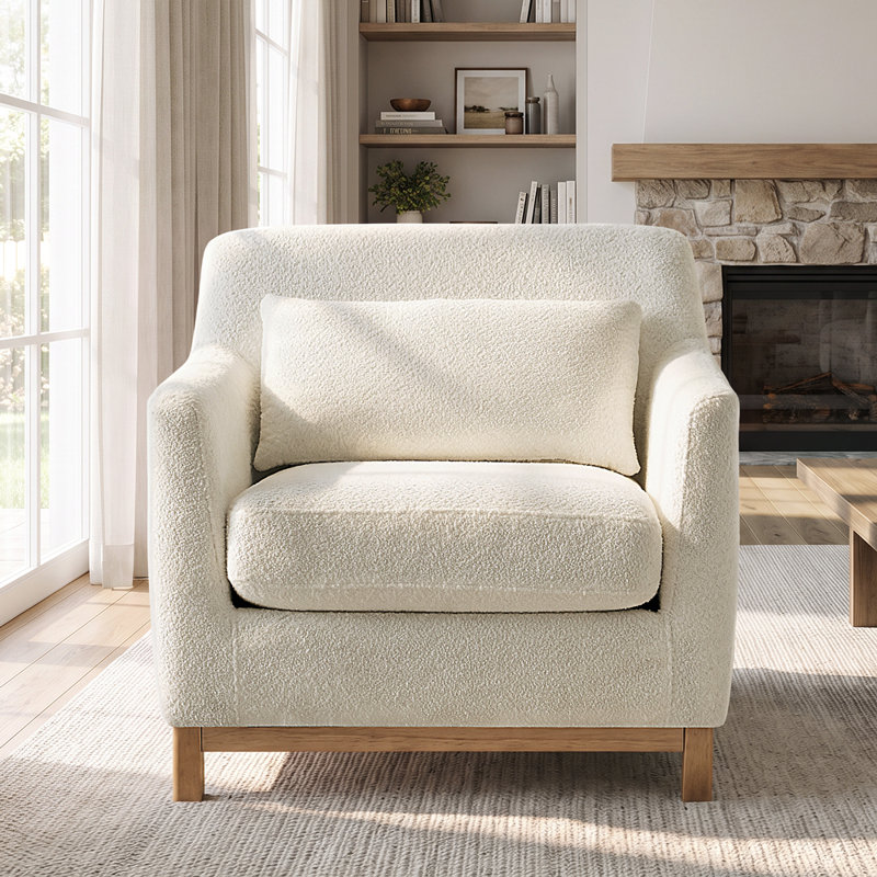 Jazmere 31.5" Armchair, White Boucle, Natural