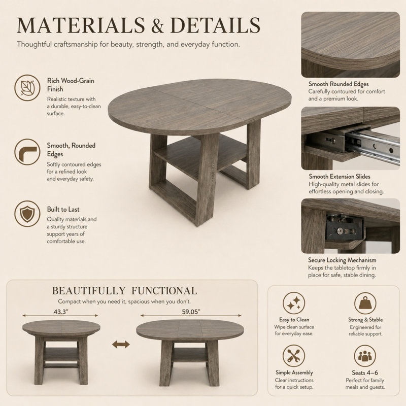 Vonnie Extendable Dining Table, Gris