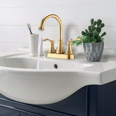 4" Bathroom Faucet In Brushed Gold Finish, 360 Swivel Spout With Pop-Up Drain, Strong Metal, , , Rust-, Water Saving Feature, Drip- Ceramic Disc, Graceful Double Handles, 1.8 Gpm Flow 4 Inches Sink