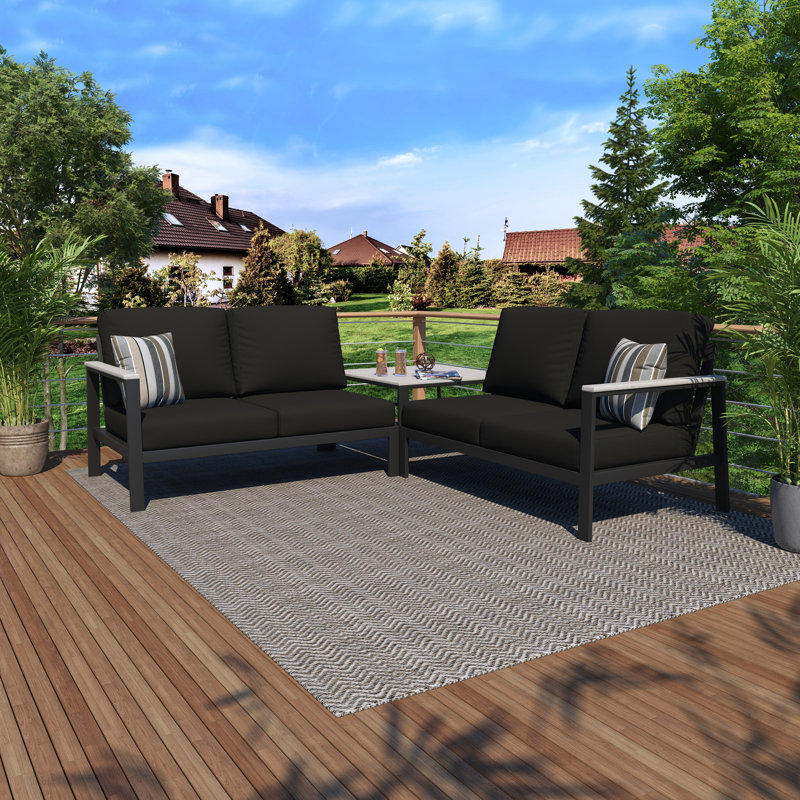 Ensemble de conversation modulaire 3 pièces avec coussins Sunbrella Townsend, Toile Sunbrella® noir