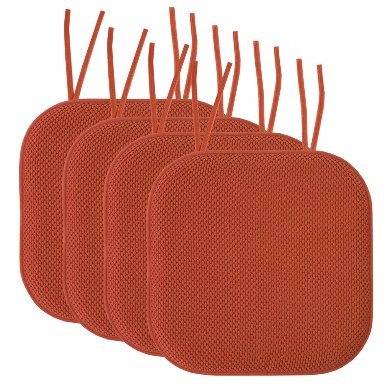 Honeycomb Memory Foam Non-Slip 16" x 16" Chair Cushion Pad with Ties, Rust, 2