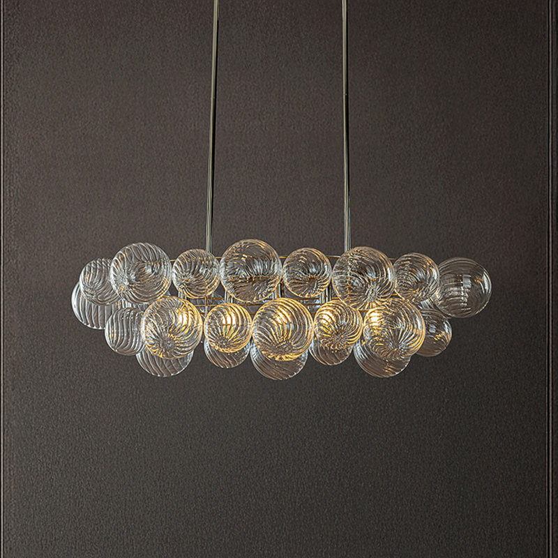 Lustre de salle à manger moderne 5 lumières Glam 43 po avec globes en verre transparent texturé soufflé à la main et finition chromée