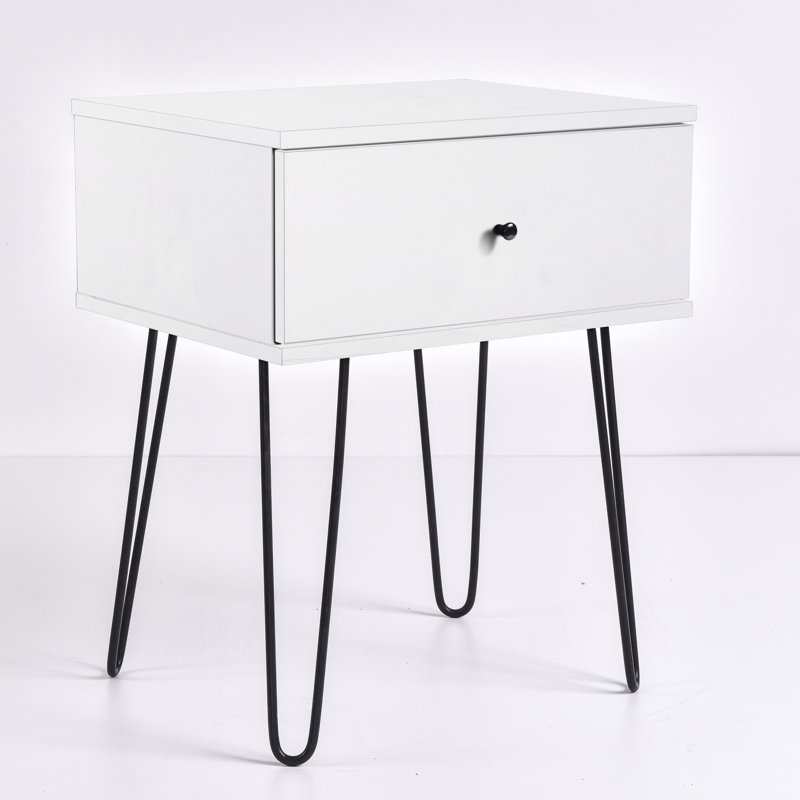Muir 50.2cm W Iron + Manufactured Wood Bedside Table, White