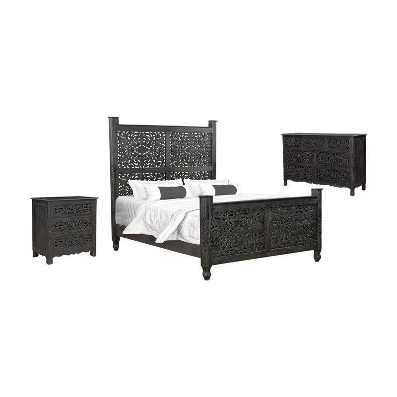 Ensemble de chambre à coucher 3 pièces Harleen, Grand, Noir
