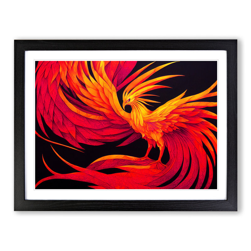 Favourable Phoenix Bird - Single Picture Frame Print, 25cm H x 34cm W x 2cm D, Black Framed