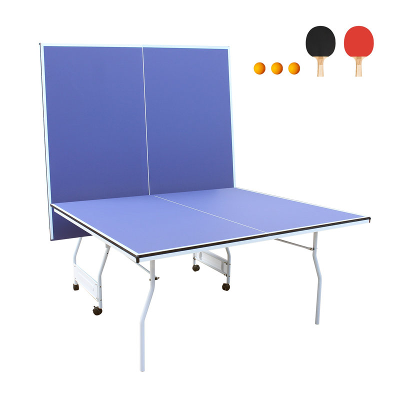 Table de tennis de table pliable 9 pieds avec design portatif et surface de jeu en bois aggloméré bleu