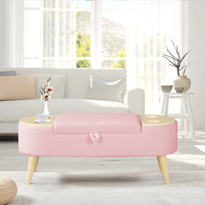 Banc de rangement repose-pieds ovale en tissu à poils 3D avec grand espace de rangement pour le salon, le vestibule et la chambre à coucher