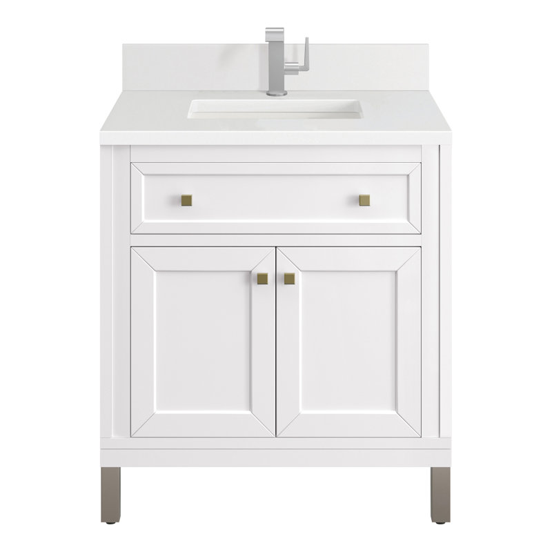 Meuble-lavabo simple l 30 po Chicago, Blanc lustré, Blanc Zeus, Trou unique