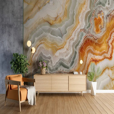 Papier peint onyx doré