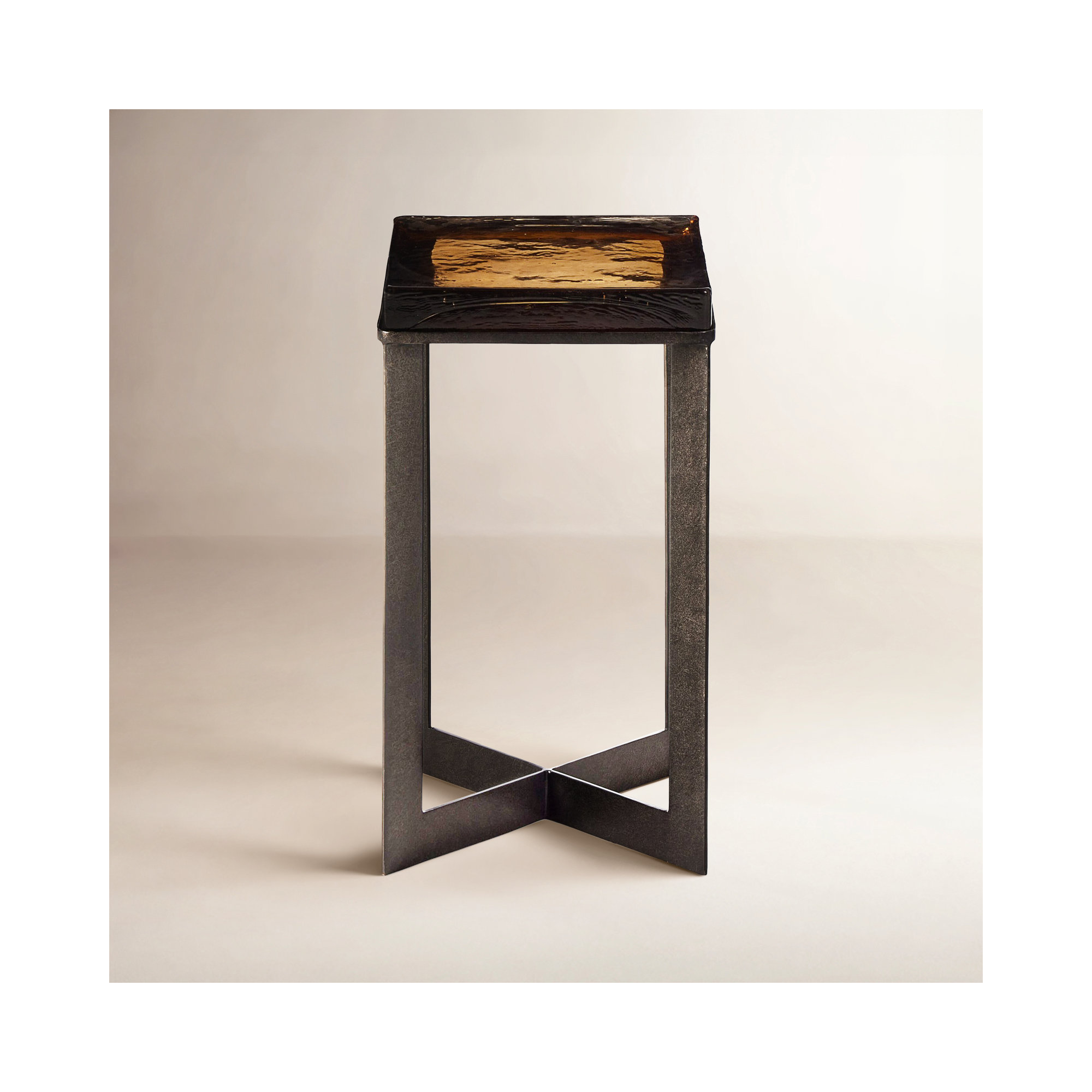 Alexzis Cast Glass End Table-Clear Cast Glass, Cast Glass, Burnished Charcoal