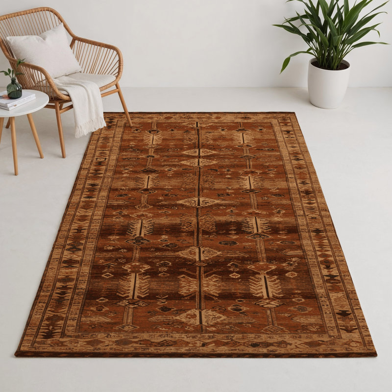 Turkish Brown Indoor and Outdoor Area Rug, Rectangle 5' x 7'