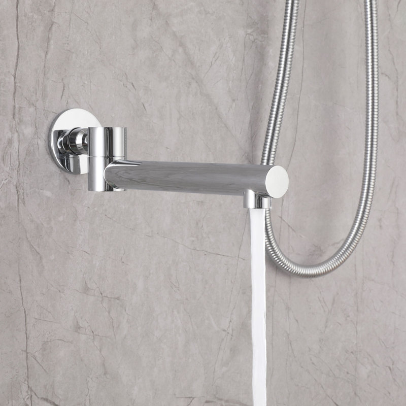 Modern 10" Round Wall Mounted Pressure Balance Rainfall Shower System With Swivel Tub Spout And Handheld Shower, Chrome