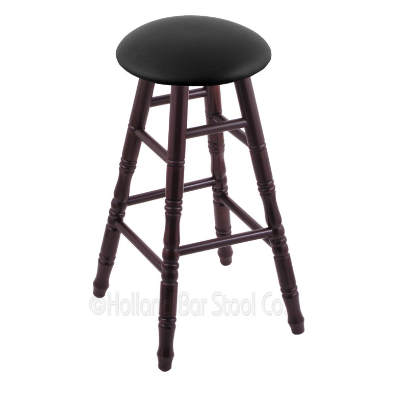 Tabouret de bar 36 po pivotante upholsetered, Érable cerisier foncé, Vinyle noir, Très grand (siège d'une hauteur de 36 po)