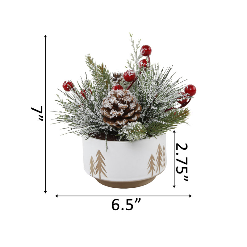 Arrangement floral de Noël en pot, Blanc, H 7 po x l 6,5 po x P 6,5 po