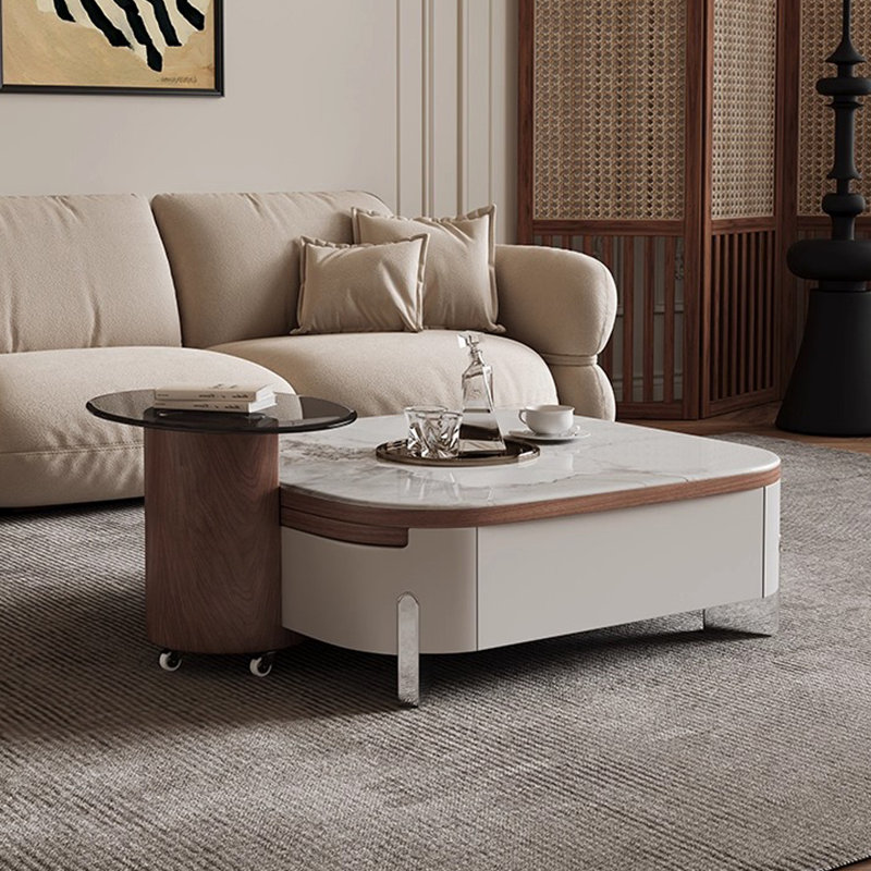 Table basse extensible en marbre avec tiroirs