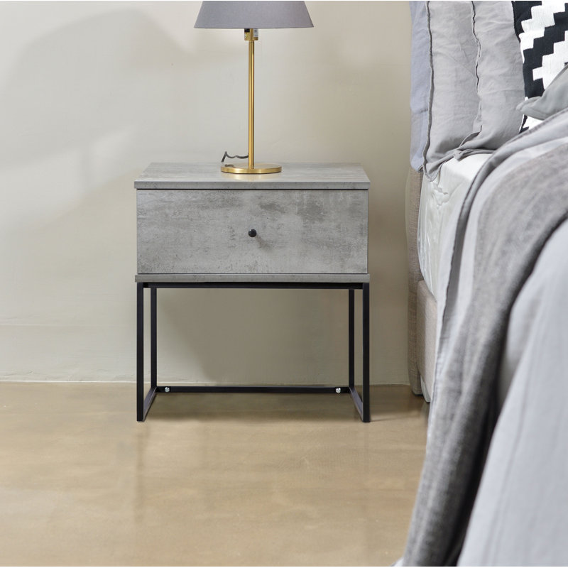 Muir 50.2cm W Manufactured Wood Bedside Table, Black/Iron Slate