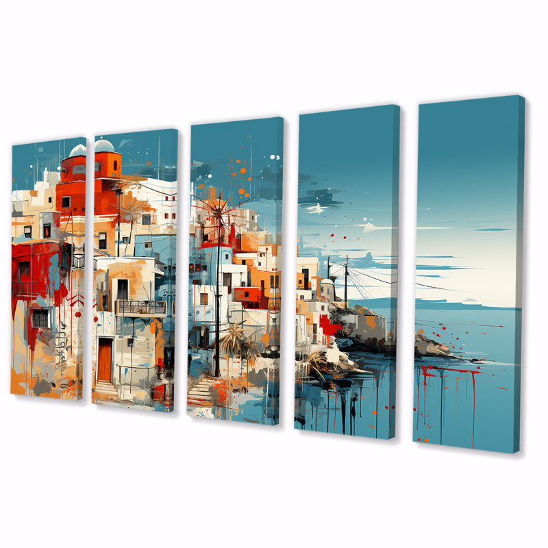 «Colorful Santorini Grèce Landscape I - Santorini», ensemble de 5 pièces, H 28 po x l 60 po