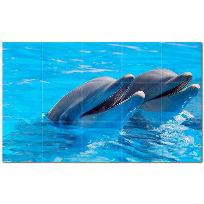 Carreau de céramique décorative 18 po x 30 po avec dauphin en céramique PT500517: 6 po x 6 po (ensemble de 15)