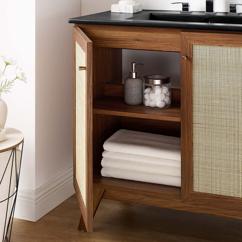 Soma 36'' Walnut Black Freestanding Bathroom Vanity with Rattan Weave
