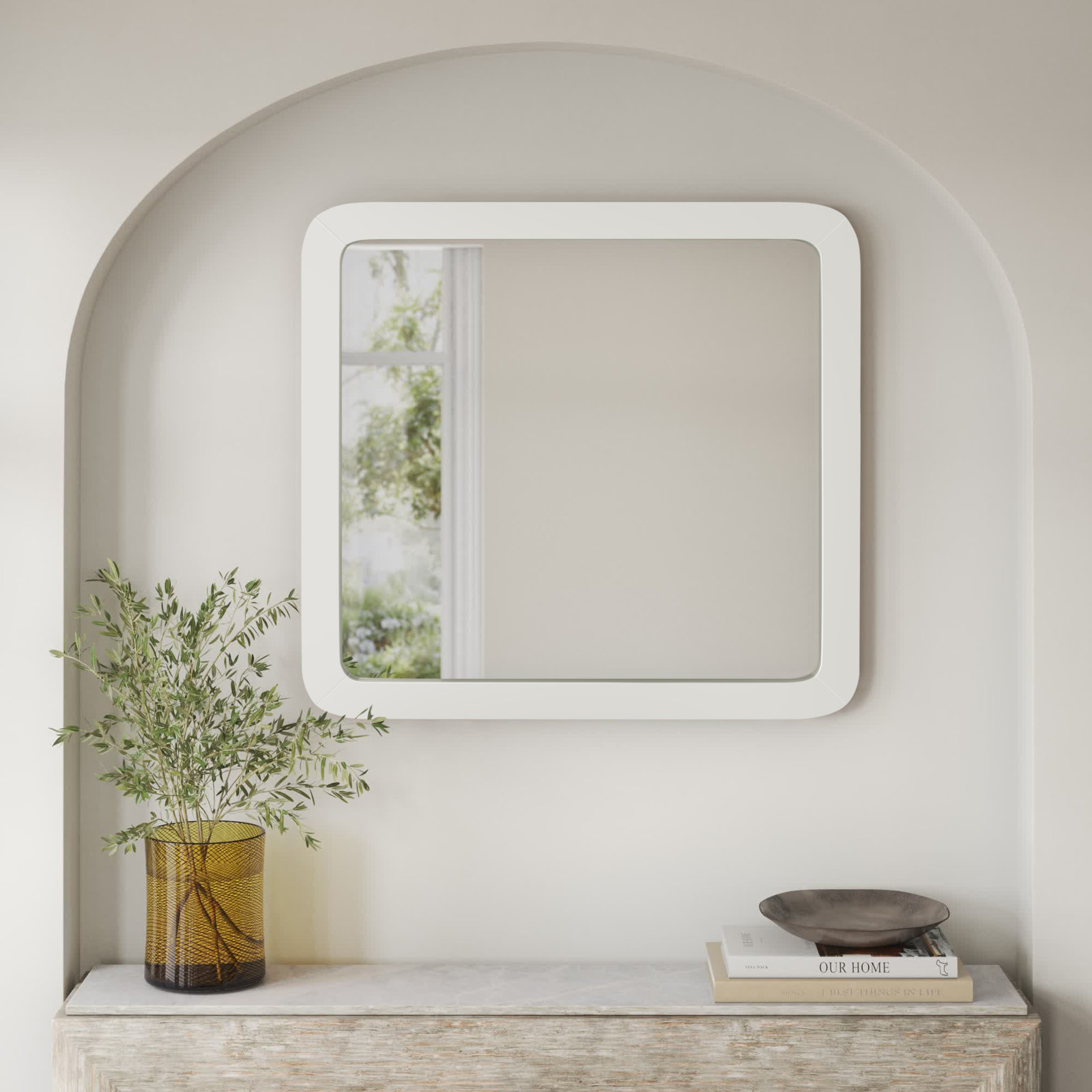 Wrightia 40" Mahogany Accent Mirror, Chalk White