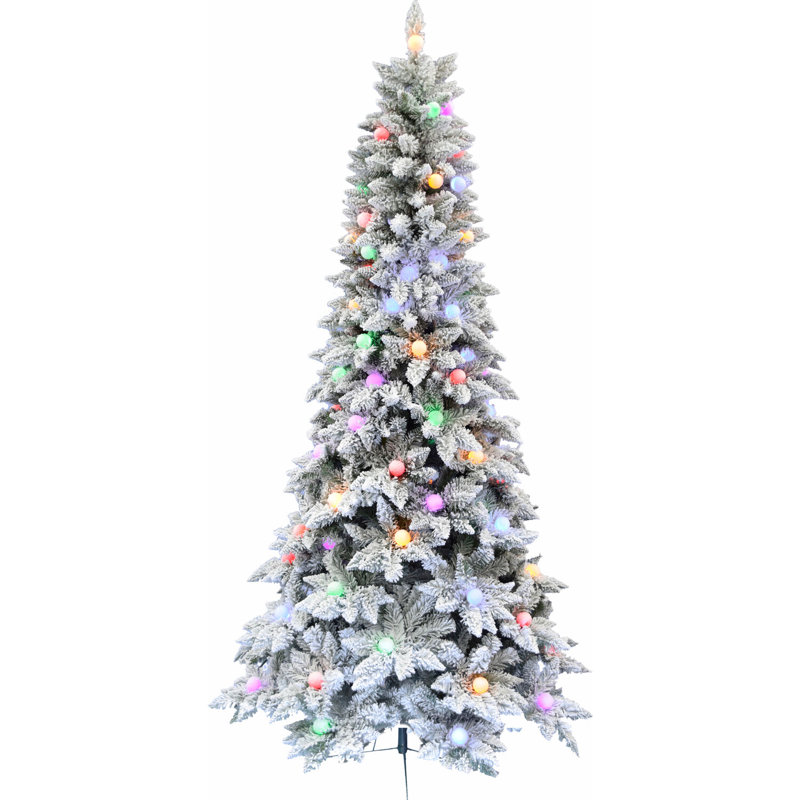 6.5-Foot Slim Snow-Flocked Pine Christmas Tree with Multicolor Lights