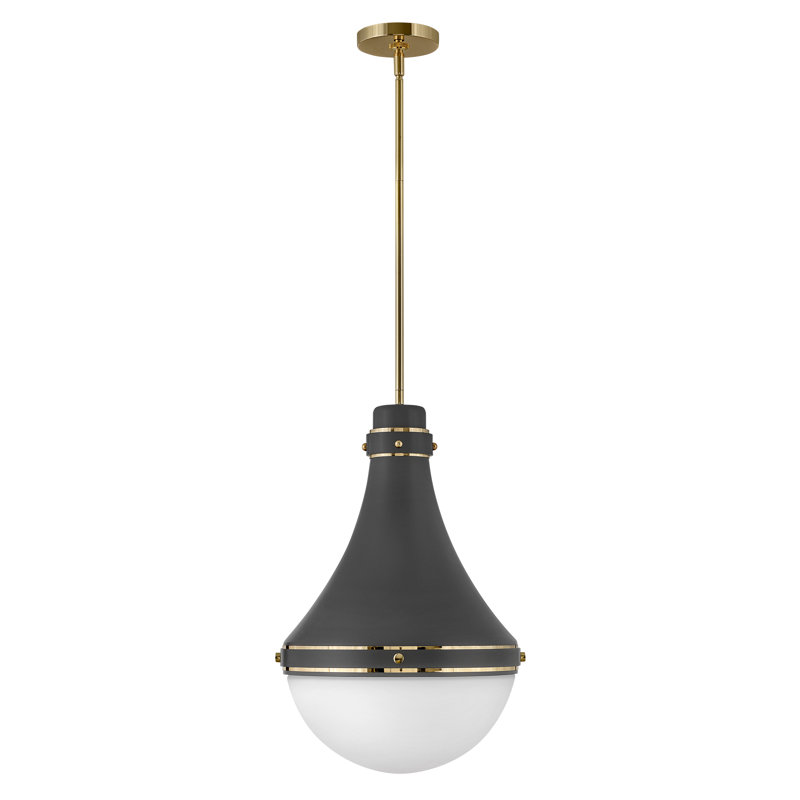 Oliver Adjustable Pendant Light w/ Etched Opal Glass, Dark Matte Gray, 21.25" H x 14.25" W x 14.25" D