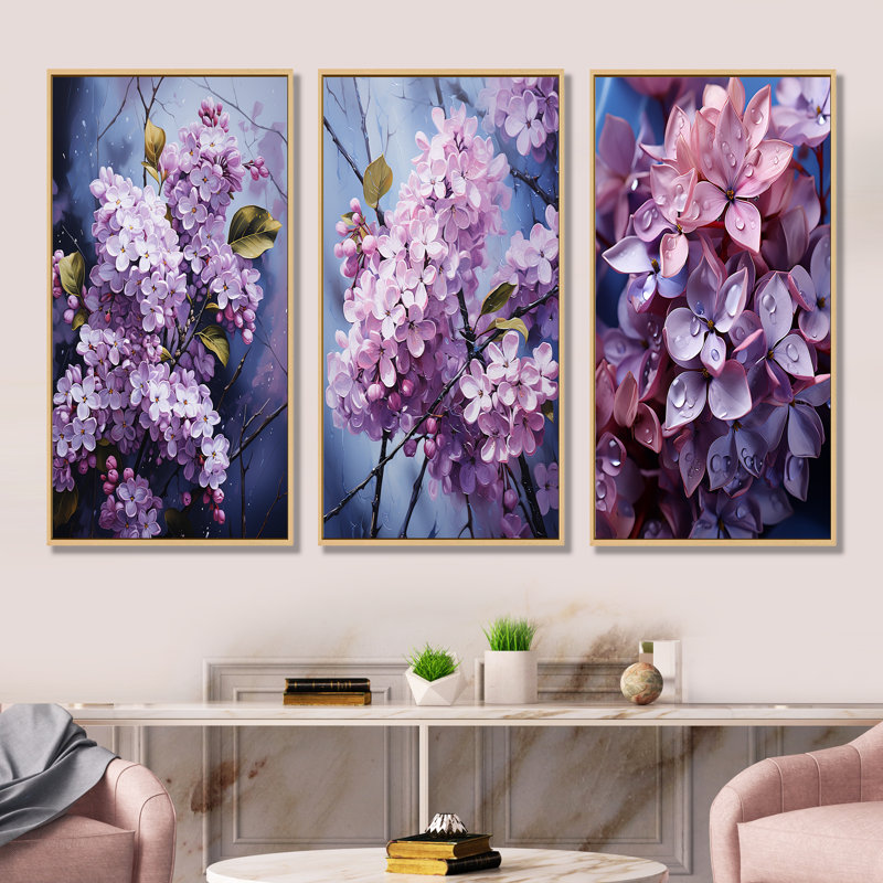 Ensemble de 3 décorations murales Essential Lilacs Lullaby - Lilacs, H 28 po x l 36 po, Cadre flottant brun
